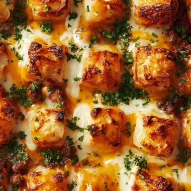 Cheeseburger Tater Tot Casserole 2 Cheeseburger Tater Tot Casserole topped with golden tater tots and cheese