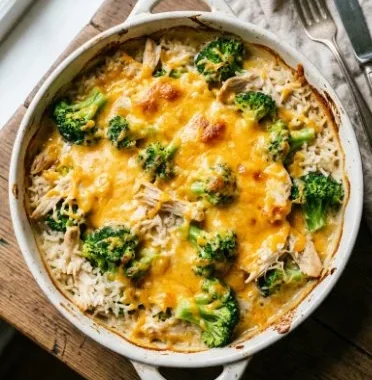 Cheesy Broccoli Chicken and Rice Casserole 2 Cheesy Broccoli Chicken and Rice Casserole in a baking dish