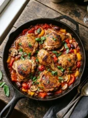 Chicken Cacciatore translates to Hunter’s Chicken in English.