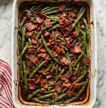 A delicious serving of crack green beans prepared with seasonings