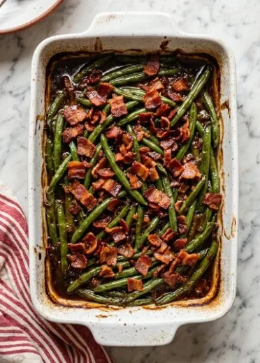A delicious serving of crack green beans prepared with seasonings