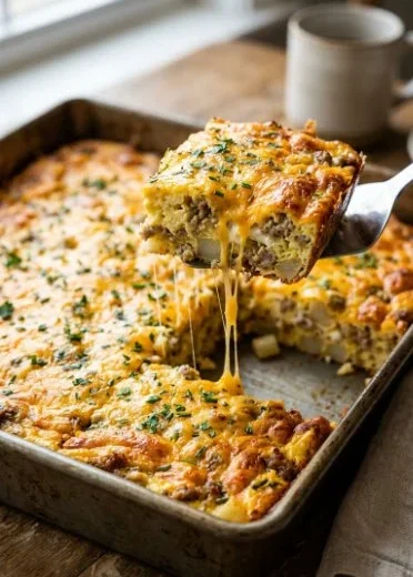 Delicious Cream Cheese Hashbrown Casserole served in a dish