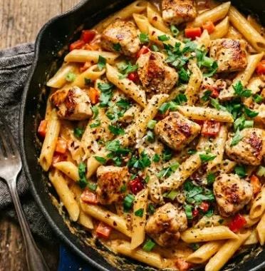 Delicious creamy Cajun Chicken Pasta served in a bowl with fresh ingredients