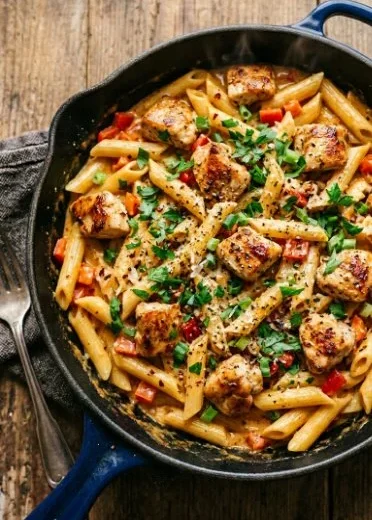 Delicious creamy Cajun Chicken Pasta served in a bowl with fresh ingredients