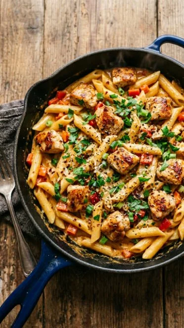 Delicious creamy Cajun Chicken Pasta served in a bowl with fresh ingredients