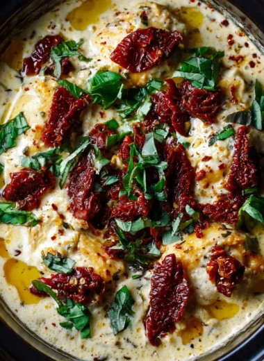 Crockpot Marry Me Chicken served with creamy sauce and herbs