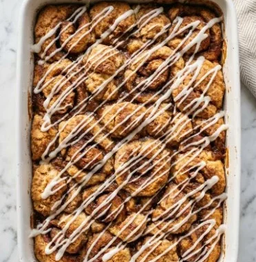 Delicious easy cinnamon roll casserole fresh out of the oven