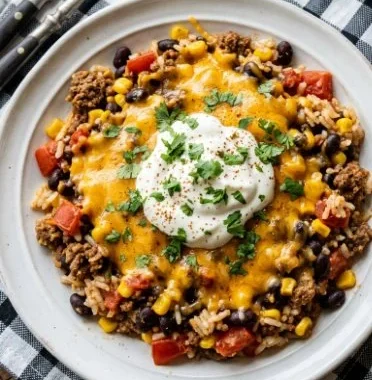 Delicious Taco Rice Casserole served in a dish