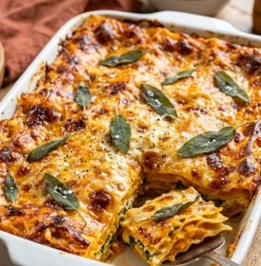 Butternut Squash Lasagna (Gluten & Dairy Free) 2 Gluten and dairy free butternut squash lasagna with layers of veggies and sauce.