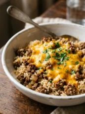 Cheesy Ground Beef and Rice Casserole
