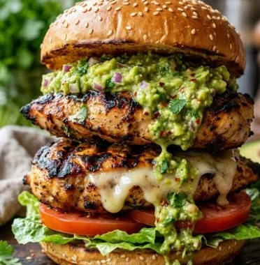 Delicious chicken avocado burgers served with fresh ingredients
