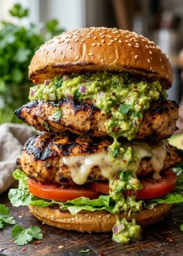 Delicious chicken avocado burgers served with fresh ingredients