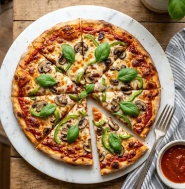 Delicious chicken crust pizza topped with fresh ingredients