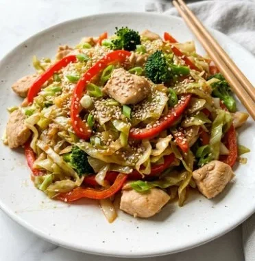 Delicious Chicken Egg Roll in a Bowl with colorful vegetables and savory sauce