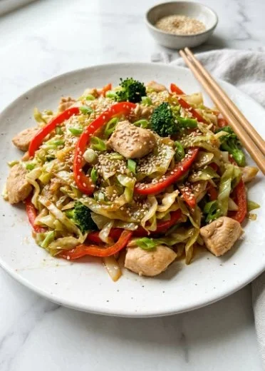 Delicious Chicken Egg Roll in a Bowl with colorful vegetables and savory sauce