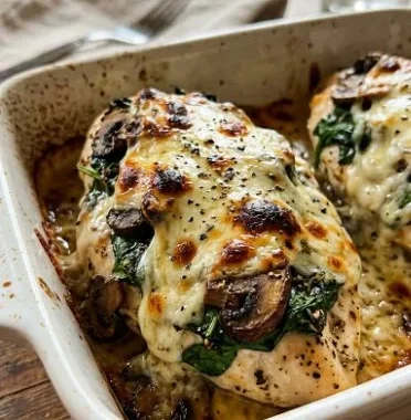 Chicken Spinach & Mushroom Low Carb Oven Dish 1 Low carb chicken spinach and mushroom oven dish recipe