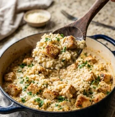 Delicious Classic Garlic Parmesan Chicken served with rice