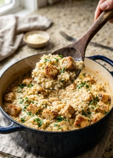 Delicious Classic Garlic Parmesan Chicken served with rice
