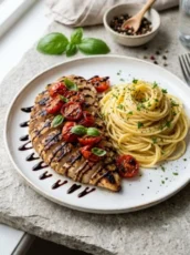 Creamy Garlic Caprese Chicken Bake