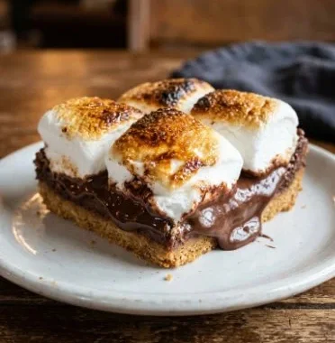 Decadent S'Mores Cobbler topped with marshmallows and chocolate