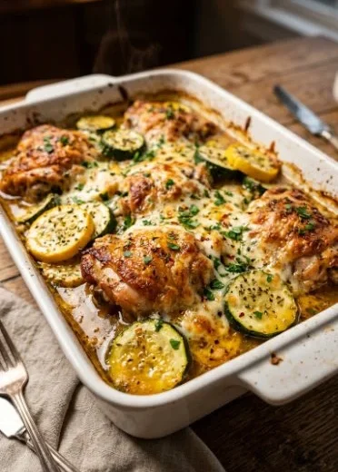 Delicious chicken zucchini bake dish showcasing colorful ingredients and comfort food appeal
