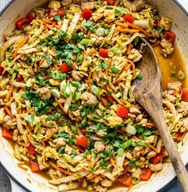 Easy 20-Minute Chicken and Cabbage Skillet 1 Easy chicken skillet recipe with cabbage, ready in 20 minutes.