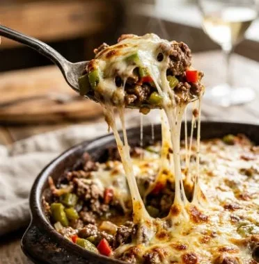 Easy Philly Cheesesteak Casserole Recipe for Cheesy Comfort 2 Delicious Philly Cheesesteak Casserole topped with melted cheese and savory ingredients.