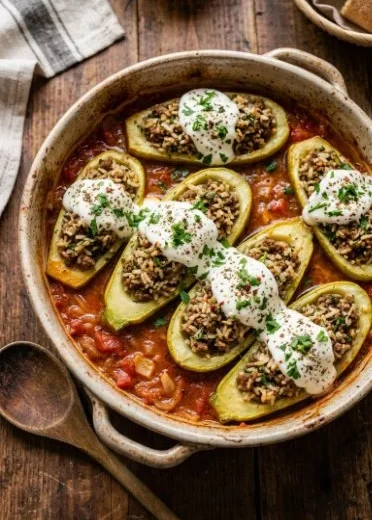 Foolproof recipe of Kousa Mahshi with zucchini stuffed with beef