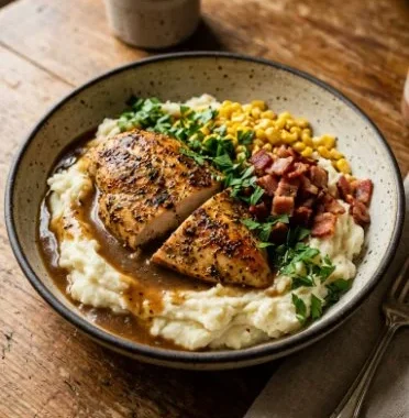 Delicious grilled chicken with creamy mashed potatoes on a plate
