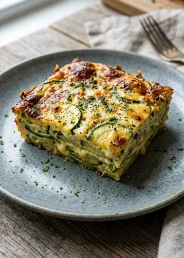 Healthy and delicious guilt-free zucchini bake served in a dish