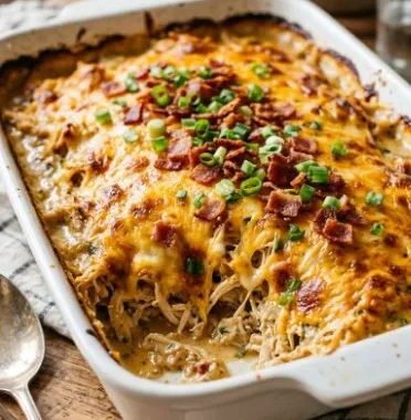 Healthy crack chicken casserole dish with vegetables and spices