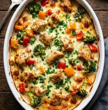 Healthy high-protein chicken and vegetable casserole dish