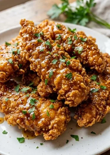 Juicy Honey Mustard Chicken served with a golden glaze, ready to enjoy.