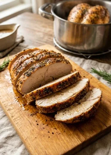 Instant Pot turkey breast cooked to perfection with flavorful spices.