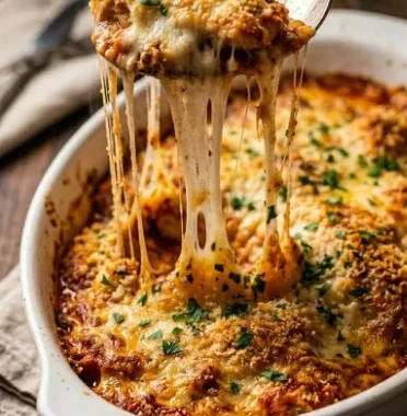 Irresistibly Cheesy High Protein Chicken Parmesan Casserole 2 Cheesy high protein chicken parmesan casserole topped with melted cheese