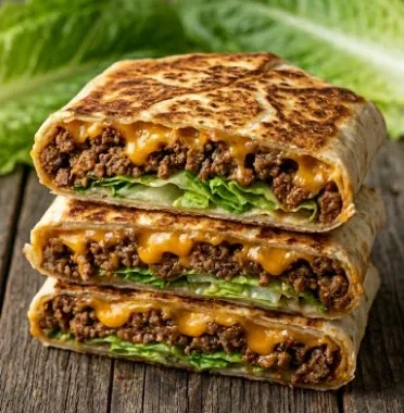 Keto Crunchwraps stacked on a plate ready to enjoy for a low-carb meal.