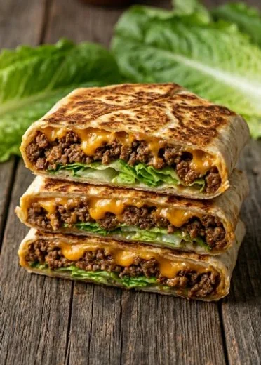 Keto Crunchwraps stacked on a plate ready to enjoy for a low-carb meal.