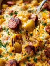 Kielbasa Sausage Cheesy Potato Casserole