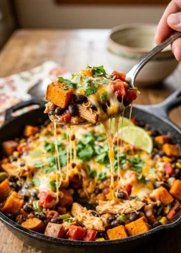 Mexican Chicken and Sweet Potato Skillet with vibrant vegetables