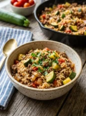 One Skillet Beef and Zucchini Rice