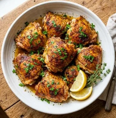 Oven Baked Chicken Thighs 1 Delicious oven baked chicken thighs seasoned and ready to serve