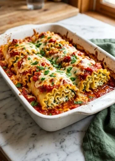 Parmesan Spinach Chicken Lasagna Roll Ups on a plate