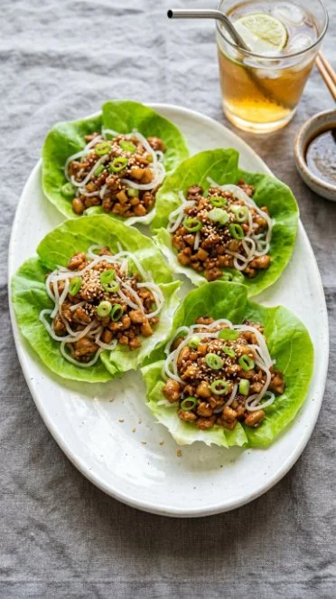 Plate of PF Chang's Chicken Lettuce Wraps with fresh ingredients
