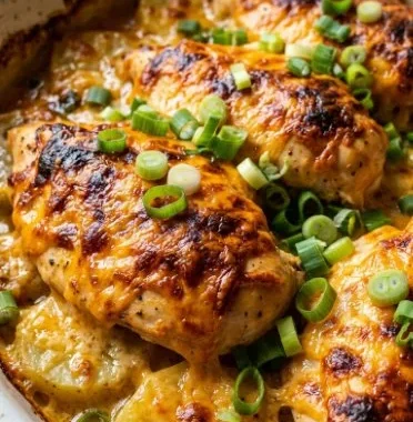 Ranch Chicken & Cheddar Potato Casserole 2 Ranch Chicken & Cheddar Potato Casserole served in a baking dish