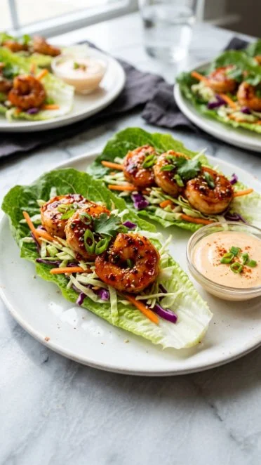 Delicious shrimp lettuce wraps filled with fresh ingredients and herbs