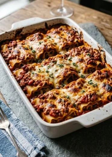 Skinny spinach lasagna topped with cheese and fresh ingredients