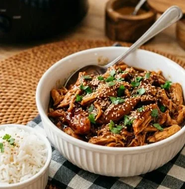 Delicious slow cooker honey garlic chicken served with vegetables