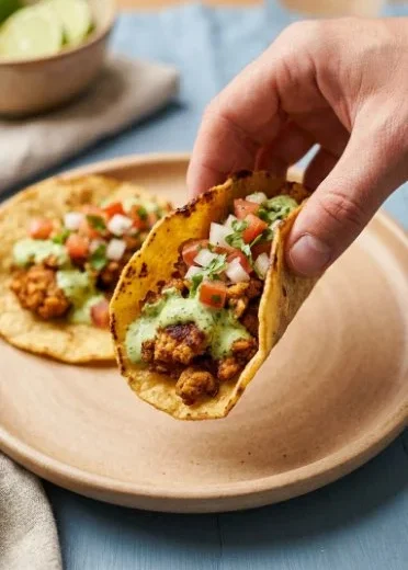 Delicious smashed chicken tacos served with fresh toppings