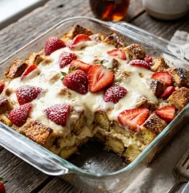 Delicious stuffed French toast bake served on a plate