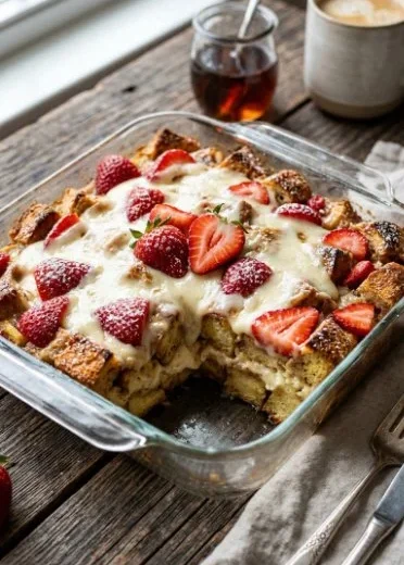Delicious stuffed French toast bake served on a plate